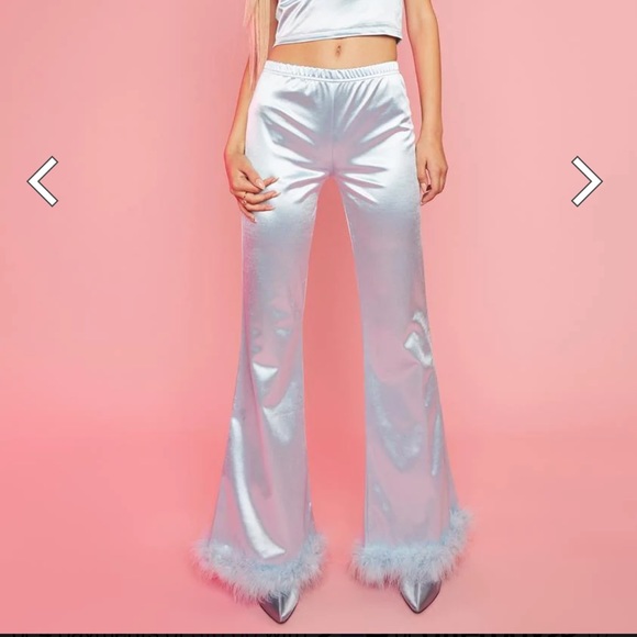 Dolls Kill Pants - satin pants with fur bottom